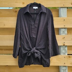 L’Academie Tie Front Long Sleeve Dress Black Womens Small Lightweight